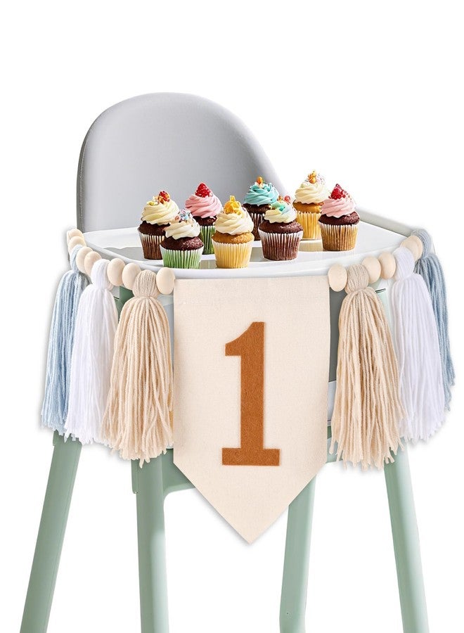 Aufee 1st Birthday High Chair Banner Decorations Boy, One Blue Boho Wood Bead Tassel Garland Chair Decor Wall Hanging Banner for Baby First Birthday Party, Baby Shower Essentials for Party Supplies - Image 2